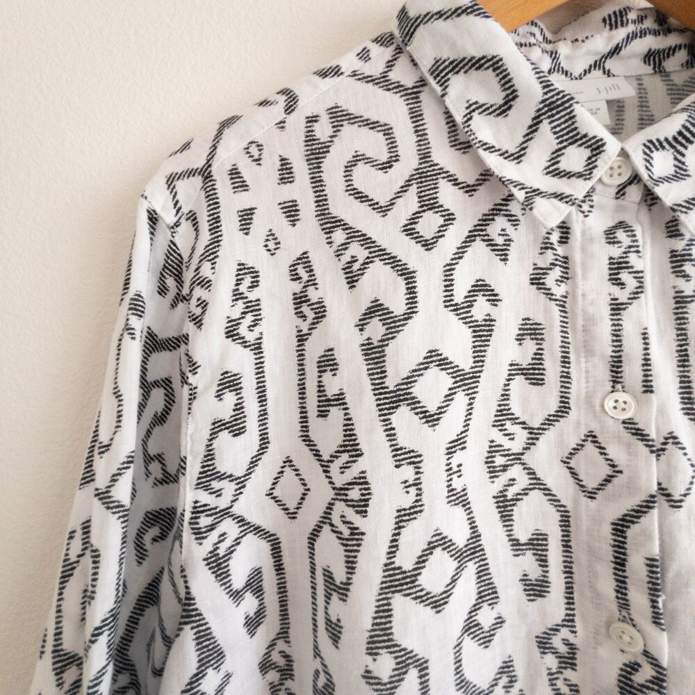J Jill Love Linen White & Black Patterned Button Up Size L Coastal Lagenlook - Picture 5 of 12
